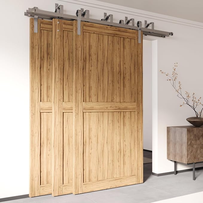 Homacer Brushed Nickel Rustic Triple Track Bypass Sliding Barn Door Hardware Kit by HOMACER