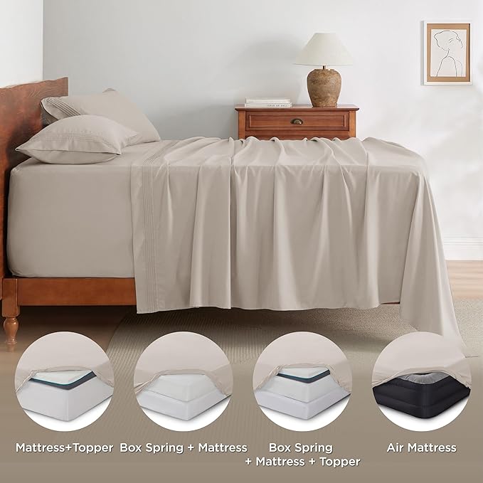 Bedsure Deep Pocket Twin Sheets Set - Fits Mattresses Up to 21 Inches Thick -3 Piece GentleSoft Bed Sheets, Moisture Wicking, Soft & Cooling Bedsheet & Pillowcases, Easy & Secure Fit, Linen