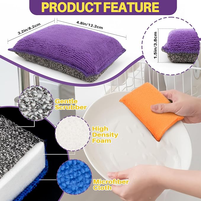 MAQIHAN 8 Pack Microfiber Sponge Kitchen - Image 7