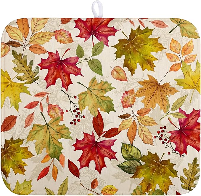 Fall Drying Mat for Kitchen Counter 16 x 18 Inch Maple Leaves Autumn by Wnoesat