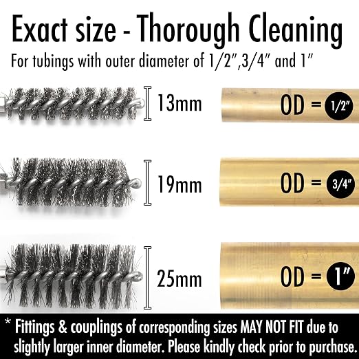 6pcs Copper Tube Pipe Cleaner, 1/2” 3/4” 1” Pipe Cleaning Brush Set, Stainless - Image 4