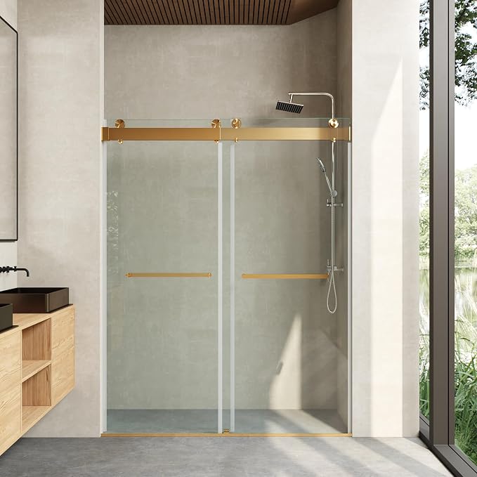 Frameless Soft Close Shower Door, 76 "H, 3/8" Clear Tempered Glass, Double by CRISSENSSI