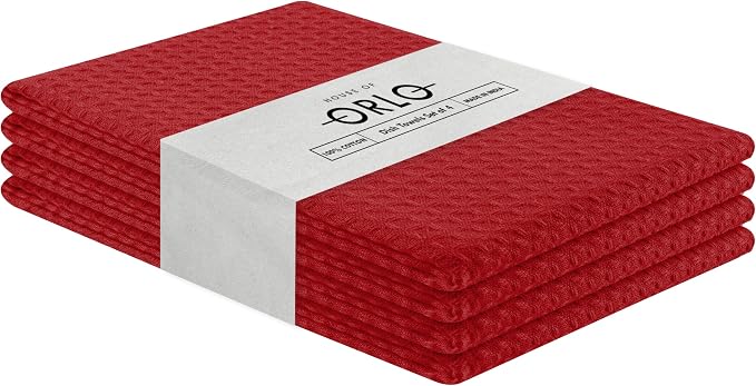 Red Waffle Kitchen Towels, 16x26 Inch, 100% Cotton, Quick Drying, Machine - Image 3