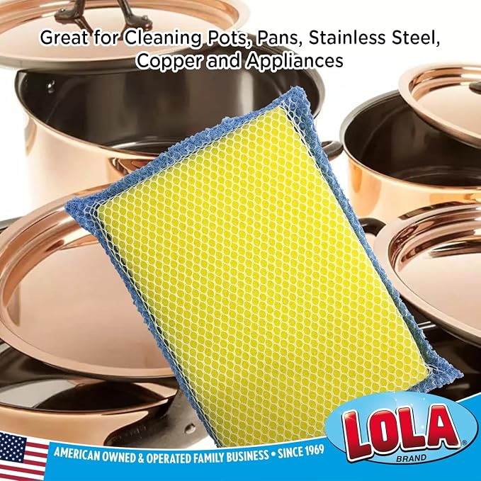LOLA Microfiber Terry & Nylon Net Sponge Scrubber Pad, 6 Pack, Non Scratch - Image 4