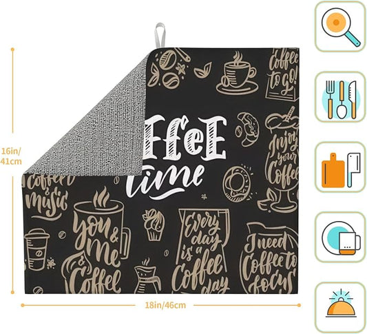 Coffee Time Dish Drying Mat 16x18 Inch, Microfiber Absorbent Fast Dry Mat Large - Image 2