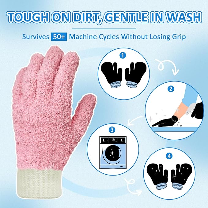 MIG4U Microfiber Dusting Gloves Washable Reusable Cleaning Mittens Gloves - Image 3