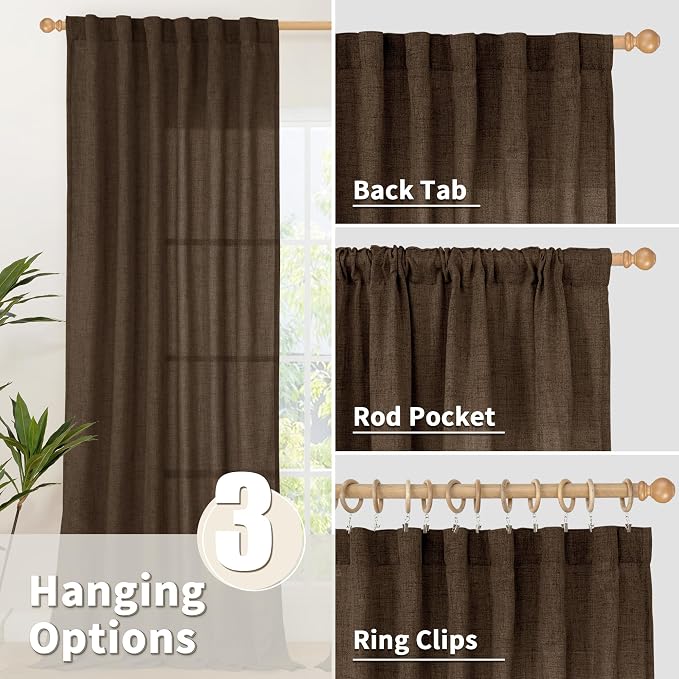 YoungsTex Brown Linen Curtains 80 Inch Length - Image 6