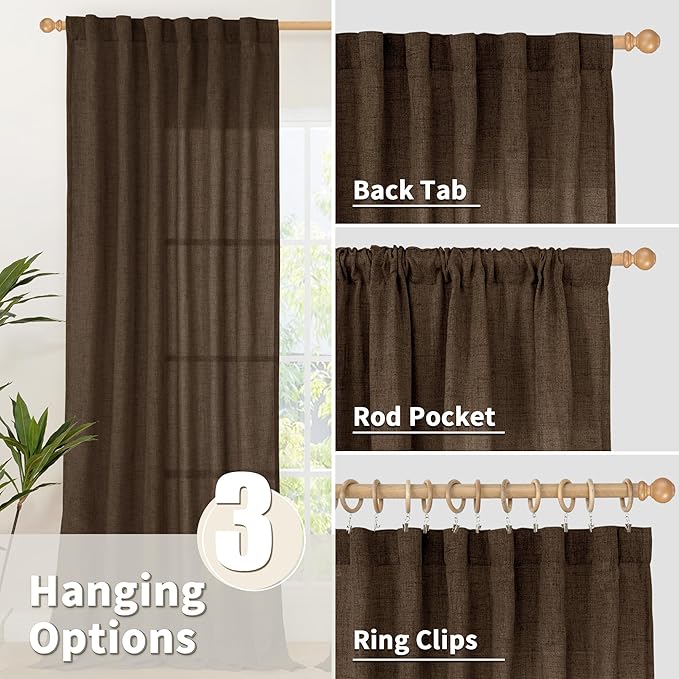 YoungsTex Brown Linen Cafe Curtains 36 Inches Long - Image 5