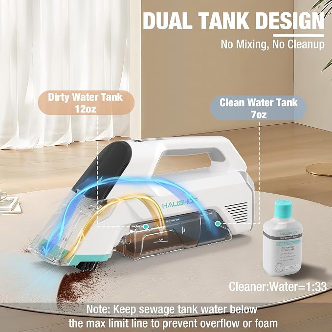 HAUSHOF Handheld Carpet Cleaner, 12V Cordless Portable Carpet Cleaner, 6.5KPa - Image 5