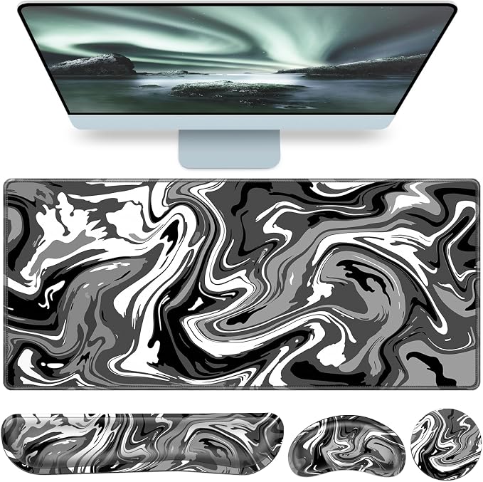 Desk Mat Black, Large Gaming Mouse Pad by QOMOLAMA