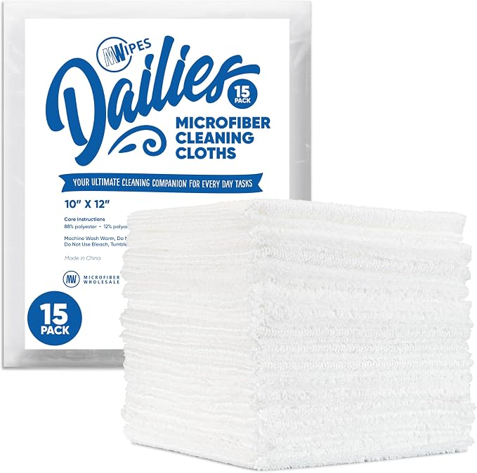 Dailies Microfiber Cleaning Cloths | 15-Pack 12"x10" | Fits TowelNest Dispenser by MicrofiberWholesale