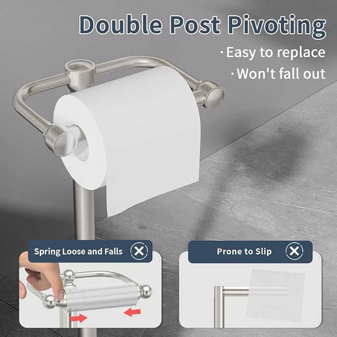 Toilet Paper Holder Stand, Post Pivoting Design Free Standing Toilet Paper - Image 3