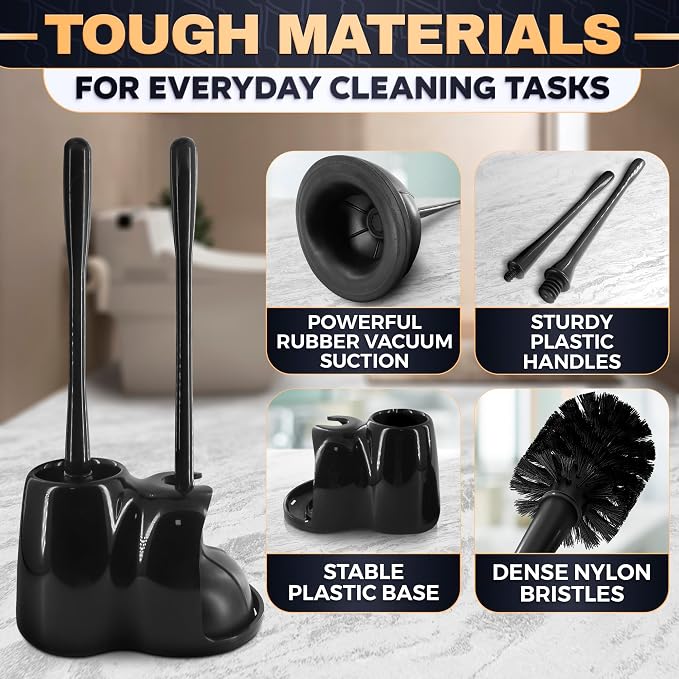 2-in-1 Black Toilet Brush and Plunger Set - Image 3