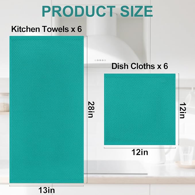 Homaxy 100% Cotton Kitchen Towels and Dishcloths Set, 12 x 12 Inches and 13 x - Image 4