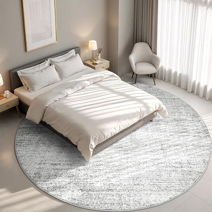 Valenrug Washable Round Area Rugs 8x8 - Stain Resistant 8ft Round Rugs for Living Room, Non Slip Backing Printed Rugs for Bedroom, Folable Machine Washable Area Rug (8ft, Grey)