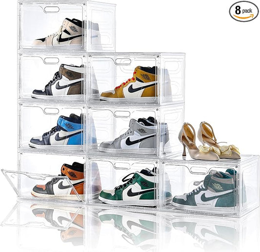 8 Pack Shoe Boxes Clear Plastic Stackable, Large Shoe Storage Organizer by Amllas