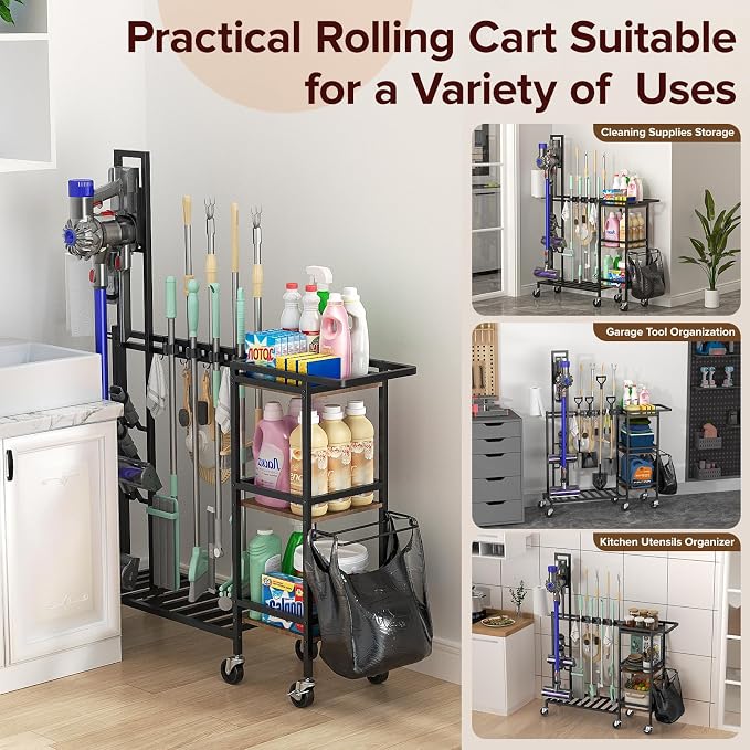 Housolution Cleaning Utility Cart on Wheels, Vacuum Stand Compatible - Image 9