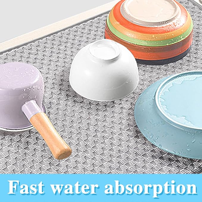 2 Pack Microfiber Dish Drying Mat, 24*17 inch Absorbent Dish Drainer Kitchen - Image 4