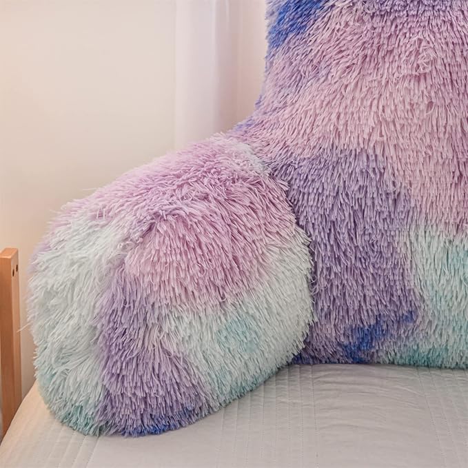 Aimuan Reading Pillow Bed Rest Pillow Plush Shaggy with Arms Cushion for Adults Teens Incline Rest Sitting up & Sleeping Snoring Pillow with Pregnancy Lumbar Back Support (Standard, Blue-Purple)