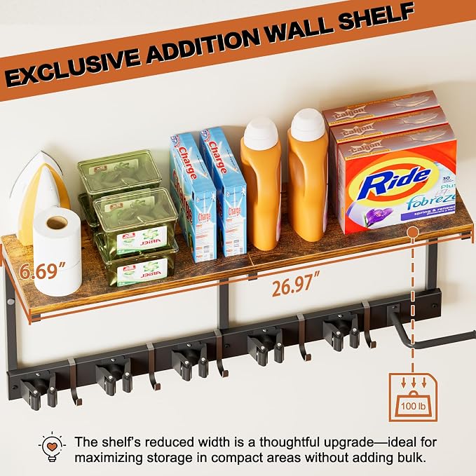 Broom Holder Wall Mount with Cleaning Supplies Organizer, Laundry Room - Image 3