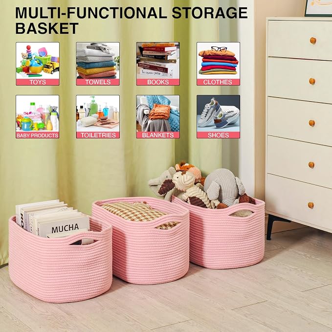 Storage Baskets for Organizing Shelves, Woven Cotton Rope Baskets for Storage - Image 4