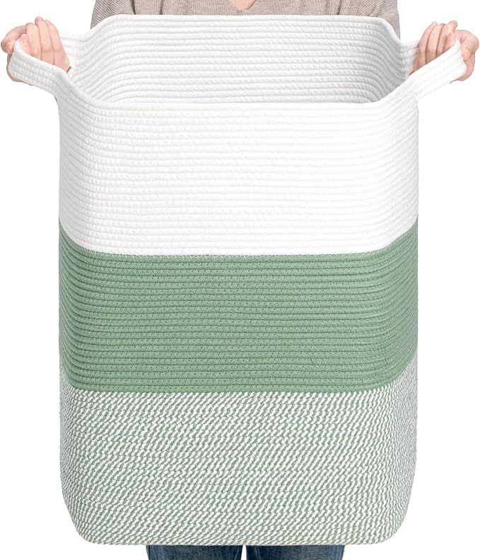 CLHMILY&Z 75L Laundry Basket Rectangular Green Rope by ClhmilyZ