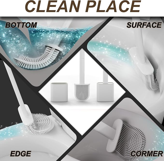 Silicone Toilet Brushes & Holders – Pack of 2 Long Non-Slip Handle, Flexible - Image 6