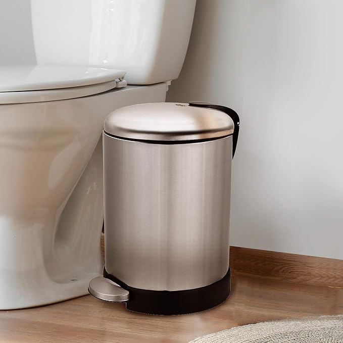 GLAD Small Trash Can, 1.2 Gallon | Round Stainless Steel Garbage Bin - Image 6