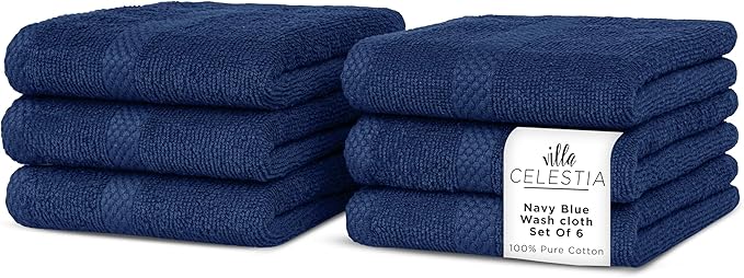 100% Cotton Wash Cloth for face & Body Set of 6, Sustainable, Highly Absorbent by VillaCelestia