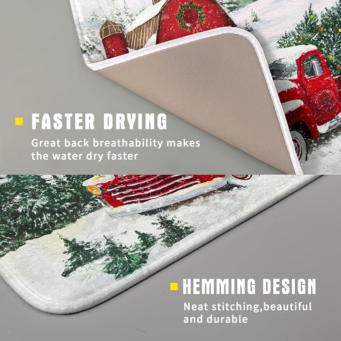 Winter Red Truck Dish Drying Mat Christmas Tree Dishes Pad 16x18 Inch Dish - Image 3