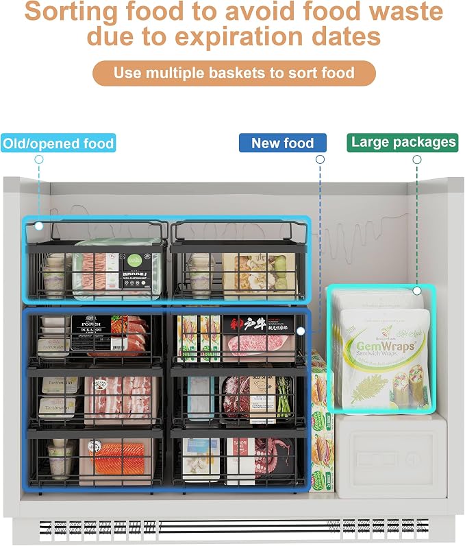 UMDONX 4 Pack Expandable Freezer Organizer Bins Large Freezer organizer Bins - Image 3