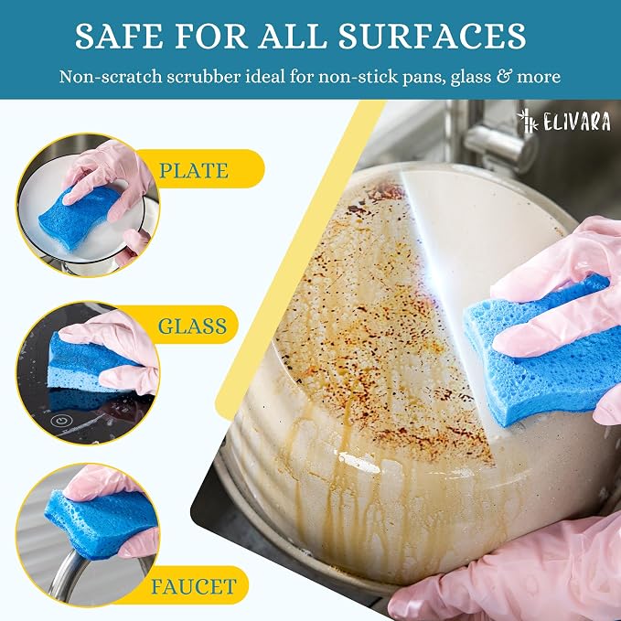 Kitchen Sponges – 12 Pack – Non-Scratch Dual-Sided Cellulose Scrub Sponges - Image 3