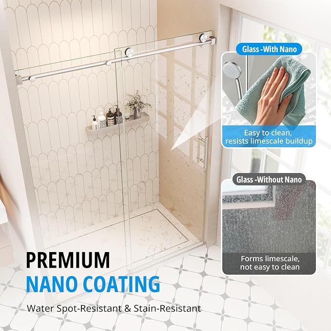 Frameless Sliding Shower Door 56–60 in W x 76 in H, 10mm Clear Tempered Glass - Image 3
