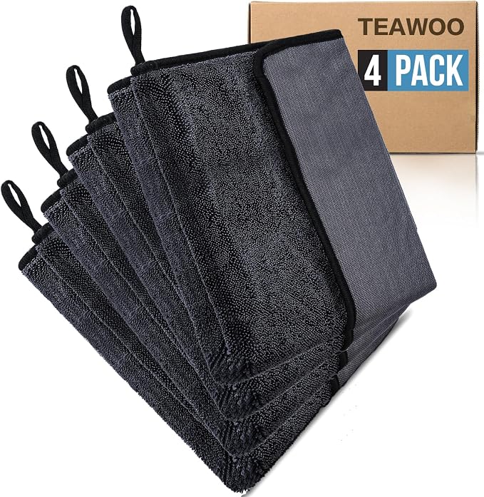Shiny Wipes Shower Cleaning Cloth, Ultra Absorbent Car Drying Towel, 4 Pack 16 by TEAWOO