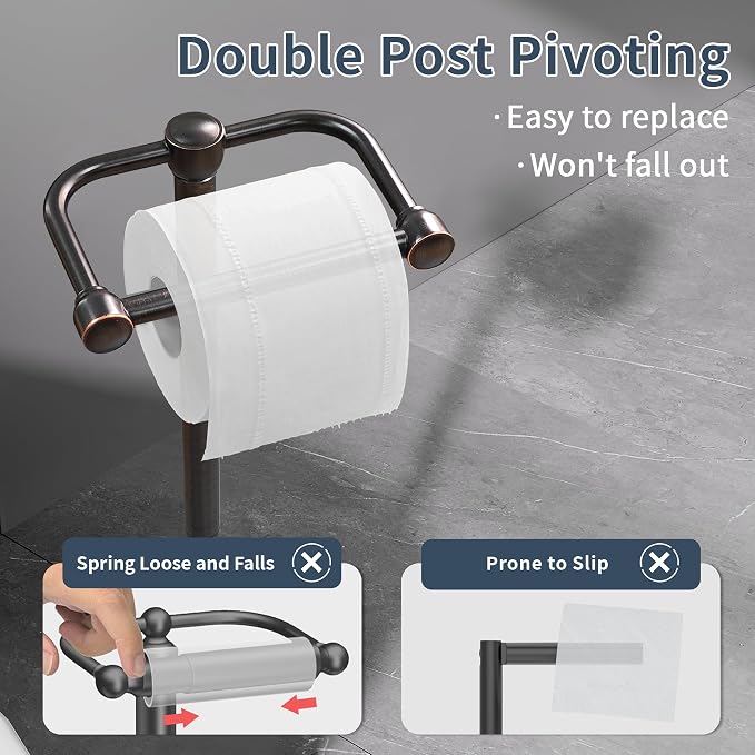 Toilet Paper Holder Stand, Post Pivoting Design Free Standing Toilet Paper - Image 3