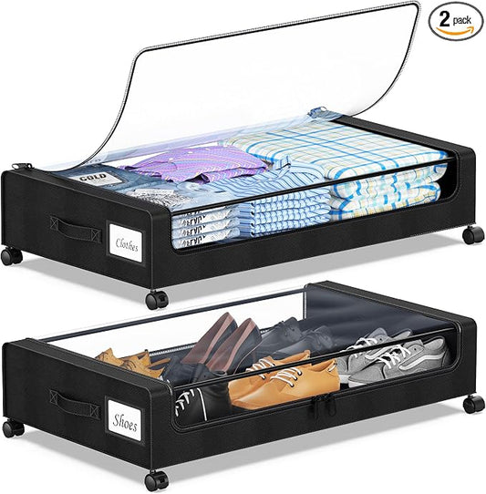 Under Bed Storage with Wheels, Underbed Storage Bins, XXL 60L Rolling Metal by YAASHEEN