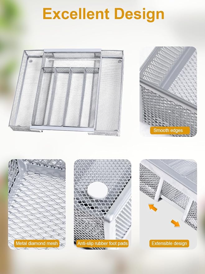 Silverware Organizer Metal Mesh, Drawer Organizer, Utensil Cutlery Tray - Image 3
