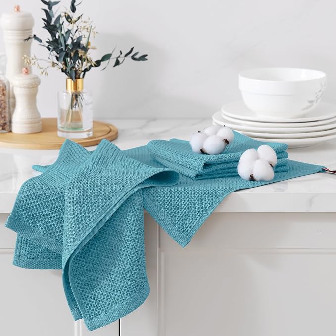 Kitinjoy 100% Cotton Kitchen Dish Cloths, 6 Pack Waffle Weave Ultra Soft - Image 3