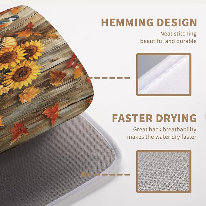 Fall Pumpkin Dish Drying Mat Autumn Maple Leaves Thanksgiving Large Kitchen - Image 5