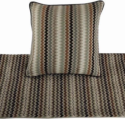The HomeCentric Decorative Designer Handmade Bed Runner with 2 Decorative Throw Pillow Cover, 68 x 18 Inch Velvet Designer Full Size Bed Scarf with Tassle & Bead Embroidered Bed Linen - Chevron Fun