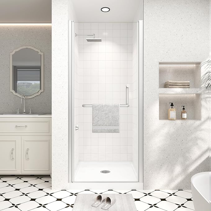 Frameless Pivot Shower Door 32"-34" Wx72 H, 1/4" Clear Nano Coated Tempered by Unknown
