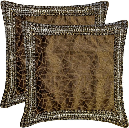 The HomeCentric King/Queen/Twin Brown Decorative Bed Runner Full 68"x18" Bed Runner with Two Pillow Cover, Border, Crystal, Cut Velvet, Mosiac Pattern Bed Scarf on Velvet Fabric - Velvet Fusion