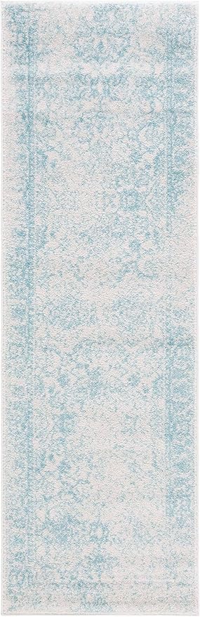 SAFAVIEH Adirondack Collection Runner Rug - 2'6" x 8', Ivory & Light Blue, Distressed Vintage Floral Design, Non-Shedding & Easy to Clean, Ideal for Hallway, Foyer, Entryway, Bedroom (ADR109L)