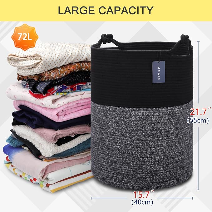 COMSE Extra Large Blanket Basket, Tall Woven Storage Basket, Nursery Hamper - Image 3