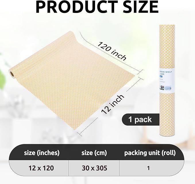 RAY STAR 12X120 Inch Shelf Liner for Kitchen Cabinets, Non-Adhesive Cabinet Liner Washable, PVC Drawer Liner for Dresser Non-Slip Bathroom (Yellow Circle)(1 Roll)
