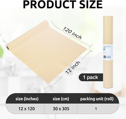 RAY STAR 12X120 Inch Shelf Liner for Kitchen Cabinets, Non-Adhesive Cabinet Liner Washable, PVC Drawer Liner for Dresser Non-Slip Bathroom (Yellow Circle)(1 Roll)