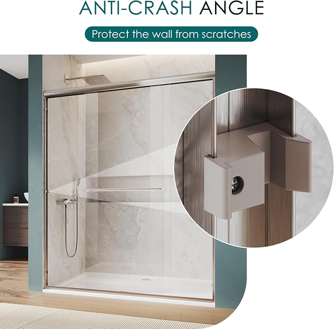 ELEGANT Double Sliding Shower Door 56-60" W x 72" H, Semi-Frameless Bypass - Image 6