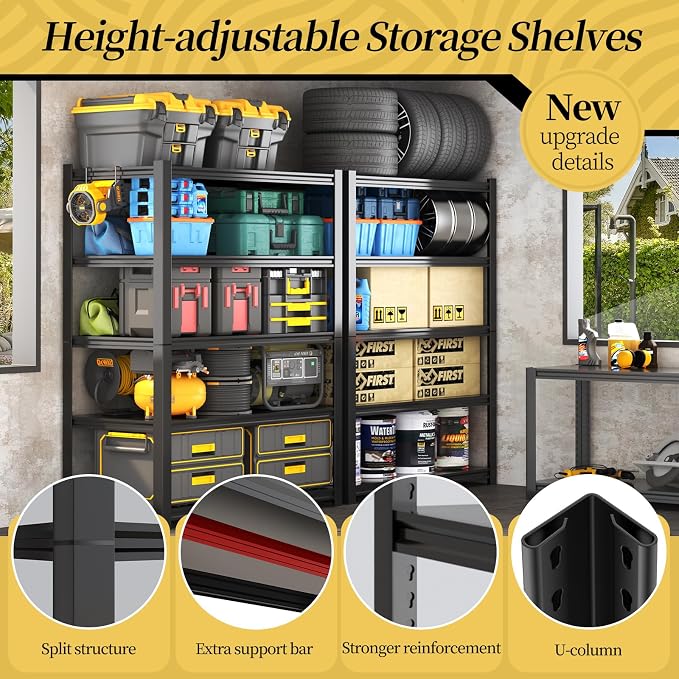 47.8" W Heavy Duty Garage Shelving 3000LBS Storage Shelves, Adjustable 5-Tier - Image 6