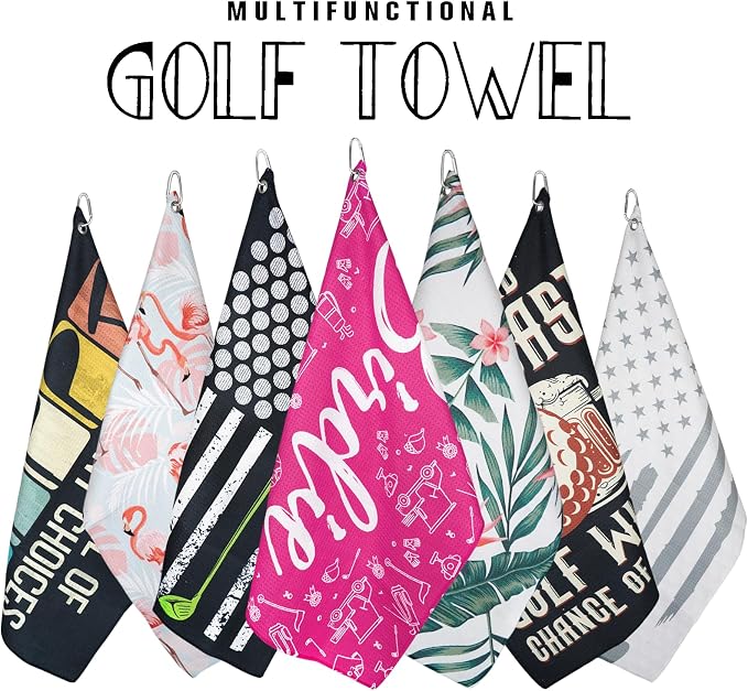 Womens Pink Golf Towel and Brush Set, Microfiber Waffle Golf Bag Towel - Image 7