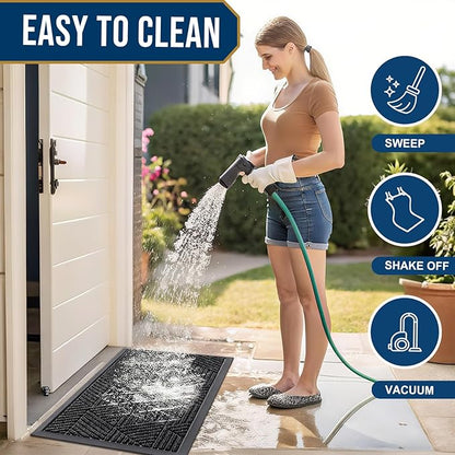 Smiry Front Door Mat Outside Entrance, Heavy Duty Sturdy Natural Rubber Doormat, Trap Dirt and Moisture, Easy Clean Low Profile Mats for Indoor Outdoor Entry, Irregular Triangle (59x24, Black)